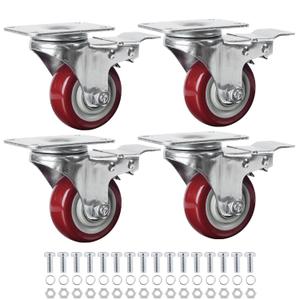 Finnhomy 3 Inch Caster Wheels Set of 4 with Brake Heavy Duty Plate Swivel Casters Premium Polyurethane Wheels PU Load Bearing 2,200 Lbs Lockable Anti-wear Smooth Casters Red Finnhomy 3 Inch Caster Wheels Set of 4 with Brake Heavy Duty Plate Swivel Casters Premium Polyurethane Wheels PU Load Bearing 2,200 Lbs Lockable Anti-wear Smooth Casters Red