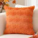 3 x Artscope Fall Pillow Covers 18 x 18 Set of 2 Decorative Autumn Harvest Holiday Pumpkin Throw Pillow Cases Soft Plush Faux Fur Couch Cushion Case for Farmhouse Halloween Sofa Bed Room Home Decor-Orange