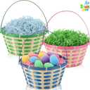 JOYIN 3PCS Easter Bamboo Baskets Empty Toys Gift Woven Goodie Baskets with Handle for Easter Egg Hunt, Kids Party Decor Supplies, Filling with Candy Party Favors,12.8" x 10.6" (Green, Blue, Pink)