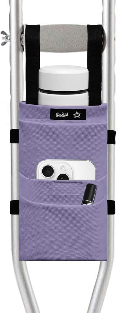 SPRING SEAON Crutch Bag Water-Resistant Pouch Lightweight Accessory Storage Carry Kit Cup and Bottle Pocket Holder Crutches Accessories for Kids, Men, Women Purple