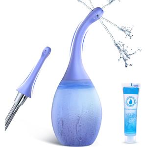 Enema Anal Douches for Men Women - Enema Bulb with Bendable Silicone Nozzles for Men Women Colon Cleanse, Anti Backflow Shower Douche Enema Kit with Lube, Anal Cleansing Feminine Care Douche Bottles