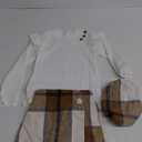 Toddler Girl Clothes,Girls Outfits Long Sleeve Ruffle Button Tops + Plaid Skirt Shorts + Hat 3Pc Little Girls Clothes (6-7T, White+brown Plaid)