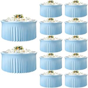 12 Pack Bulk Baby Blue Round Tablecloths for 5ft Tables, 120 inch Fitted Spandex Table Cloth with Skirt, Wrinkle Free Wholesale Table Covers for Large Events, Weddings Reception, Banquets, 60inch