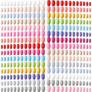 720 Pieces 30 Sets Medium Square False Nails Artificial Fake Nails Ballerina Coffin Press on Nails Solid Color Glossy Fake Nails Full Cover False Nails Tips for Women Girls DIY (Bright Colors)