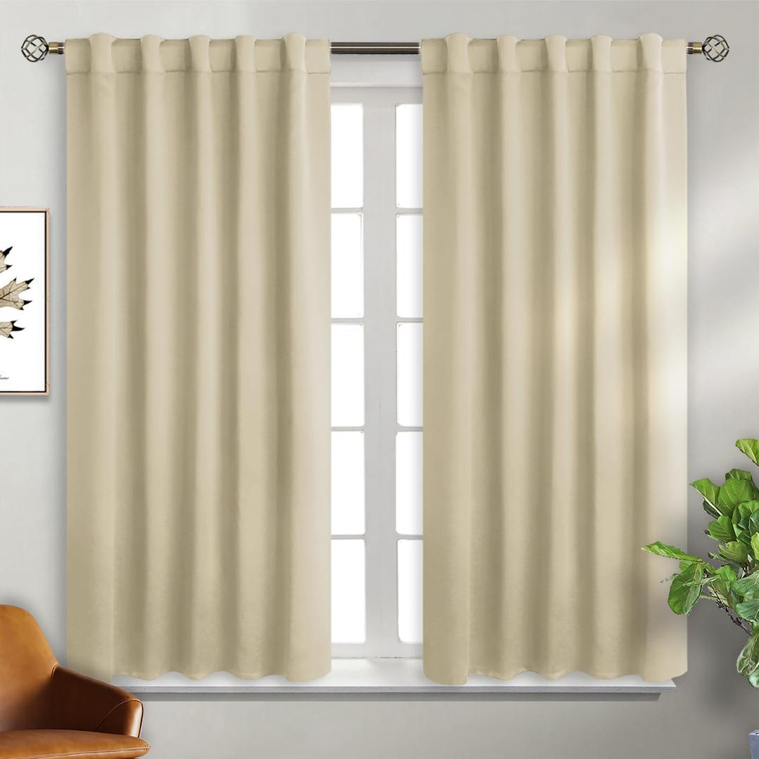BGment Rod Pocket and Back Tab Blackout Curtains for Bedroom - Thermal Insulated Room Darkening Curtains for Living Room, 2 Window Curtain Panels (42 x 54 Inch, Beige)