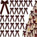 Riceshoot 24 Pcs Christmas Velvet Bows 4.5 x 8.6 inch Vintage Bow Christmas Tree Decorations Xmas Ornaments for Wreath Gifts Wrapping Garland Indoor Outdoor Holiday Party Decor (Dark Brown)