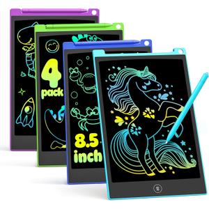 TECJOE 4 Pack LCD Writing Tablet, 8.5 Inch Colorful Drawing Board, Kids Travel Games Activity Learning Toys, Birthday Gifts for 3-8 Year Old Boys Girls Toddlers Preschooler (Blue & Purple & Green & Dark Blue)