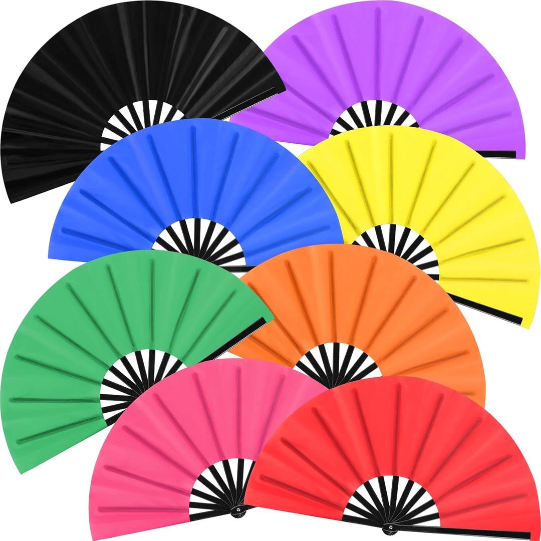 Blulu 8 Pcs Large Folding Fans for Line Dancing 13 Inch Boots on The Ground Fan for Line Dancing for Women Men (Classic Color)