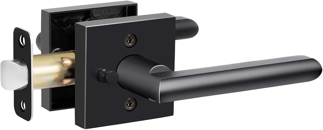 HOSOM Black Door Handle Interior, Privacy Door Levers for Bedroom and Bathroom, Door Knobs Keyless Square Interior Door Handle for Left or Right Handing, Matte Black