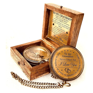 Gift for Grandson Brass Compass Engraved Quote | Memory Present to My Grandson Birthday, Baptism, Graduation, Confirmation, Love, Gift idea by Grandpa Grandma