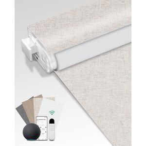 Allesin Motorized Blinds No Drill Automatic Roller Shades with Remote | Rental-Friendly & Easy Install Smart Electric Blackout Window Blinds for Home Office, Living Room Cream-Linen 31x72