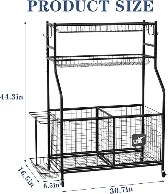 Mythinglogic Sports Equipment Garage Organizer,Garage Ball Storage for Sports Gear and Toys, Rolling Ball Cart with Wheels for Indoor/Outdoor Use (Black)
