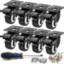 Caster Wheels, 2 inch Casters Set of 8 Heavy Duty - CLOATFET Locking Swivel Casters with Brake (Top Plate), Non Marking Black Castor Wheels for Cart Furniture Workbench