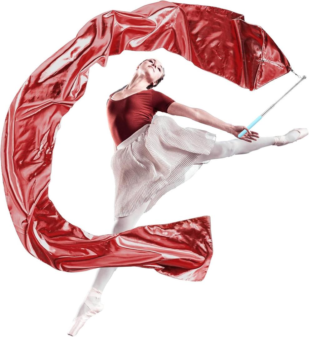 98" Dance Streamer with Scalable Rod, Gymnastics Dance Ribbon Artistic Twirling Ribbon, Church Worship Adoration Dance Banner for Dancer and Church Liturgical Praise(Red)