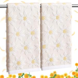 2 Pack Sunflower Hand Towels for Bathroom 14 x 29 in Spring Floral Flower Jacquard Decor 100% Cotton Absorbent Farmhouse Hand Towels for Bathroom Kitchen