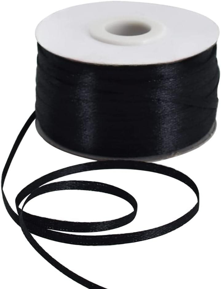 TONIFUL 1/8 Inch x 200 Yards Black Thin Solid Satin Ribbon Giant Spool Double Face Ribbons for Crafts Hanging Tags Invitation Card Balloons Bouquet Hair Gift Wrapping Party Decoration,Halloween