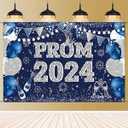Large 71" X 43" Prom Banner Decorations for Party 2024, Blue and Sliver Prom Backdrop for Photoshoot 2024, Prom Banner Backdrop 2024 for Prom Send Off Decorations 2024
