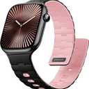 Bandletic Magnetic Silicone Watchband Compatible with Apple Watch Band 44mm 45mm 46mm 49mm 42mm 41mm 40mm 38mm Men Women, Strong Magnet Sport Strap for iWatch Series 11 10 9 8 7 6 5 4 Ultra SE 3 2 1 (Black/Pink)