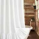 XOGUIBO Farmhouse Shower Curtain with Ruffle Hem Linen White Shower Curtains for Bathroom Country Vintage Rustic Natural Fabric, 72" W x 84" L