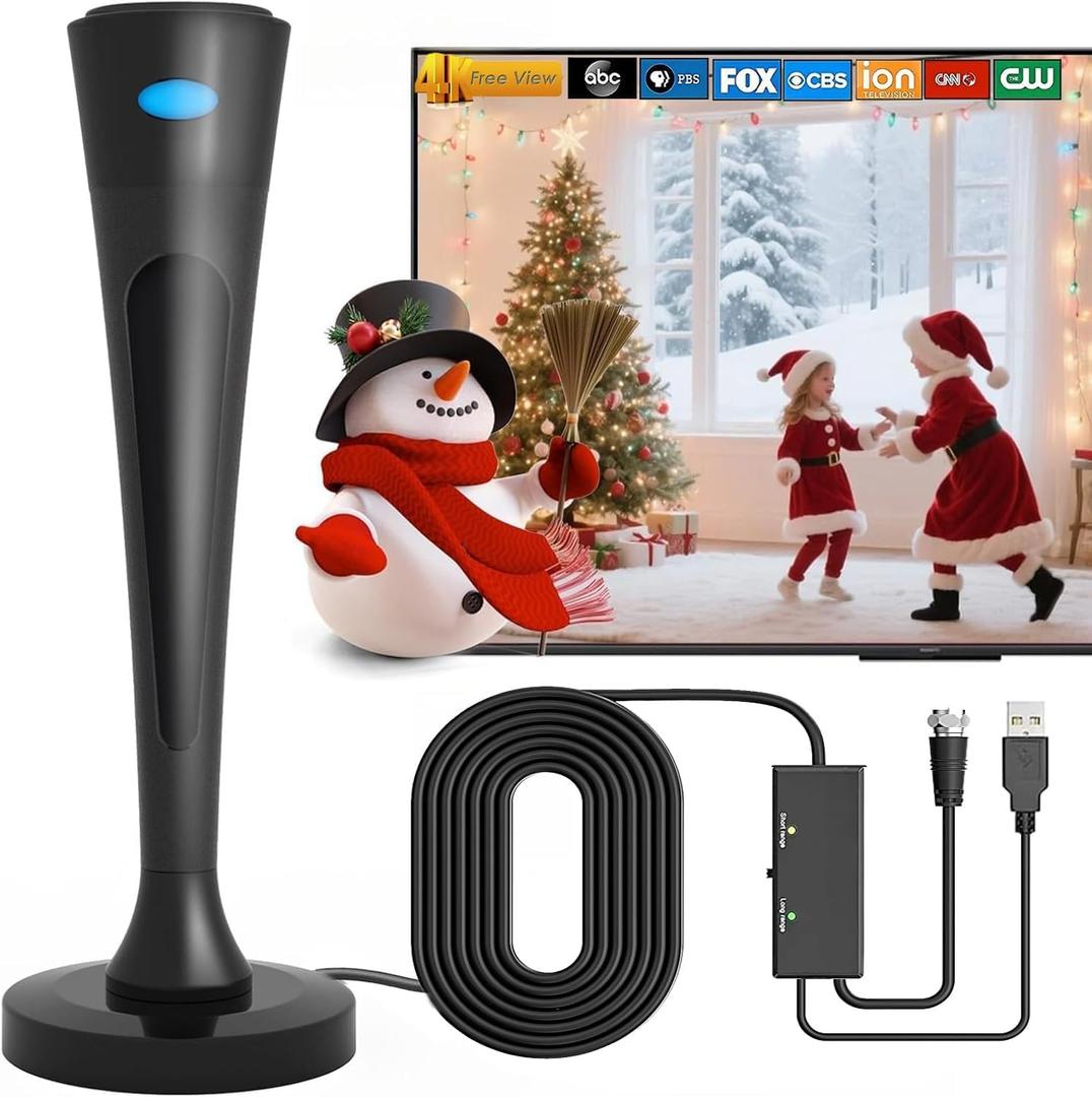 Indoor TV Antenna for Local Channels, Amplified HD Digital Antenna for Smart TV, 350 Miles Long Range HDTV Antenna with Signal Booster, Supports 4K 8K 1080p, Easy Install