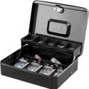 KYODOLED Locking Cash Box with Top Lock,Money Box with Cash Tray,4 Bill/5 Coin Slots,Lock Safe Box with Key,Money Saving Organizer,11.81Lx 9.45Wx 3.54H Inches,Black XL Large