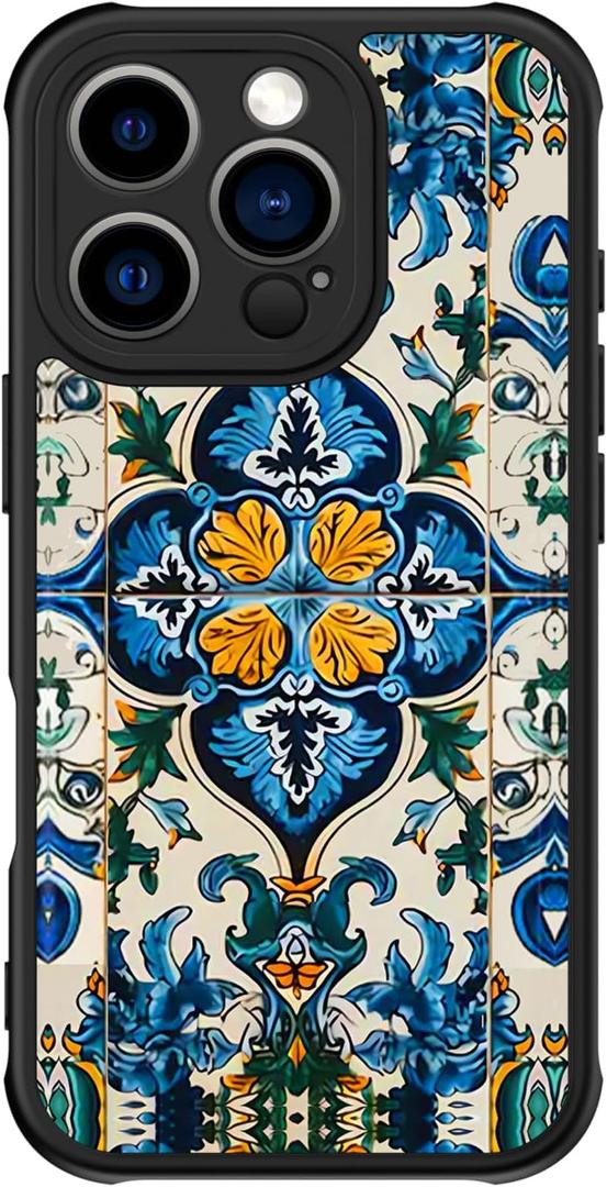 FUNMIKO for iPhone 16 Pro Max Case Wireless Charging & Military-Grade Protection - Trendy Floral Design for Women Girls, Matte Non-Slip Phone Cover with Shockproof Corners - Exquisite Motif