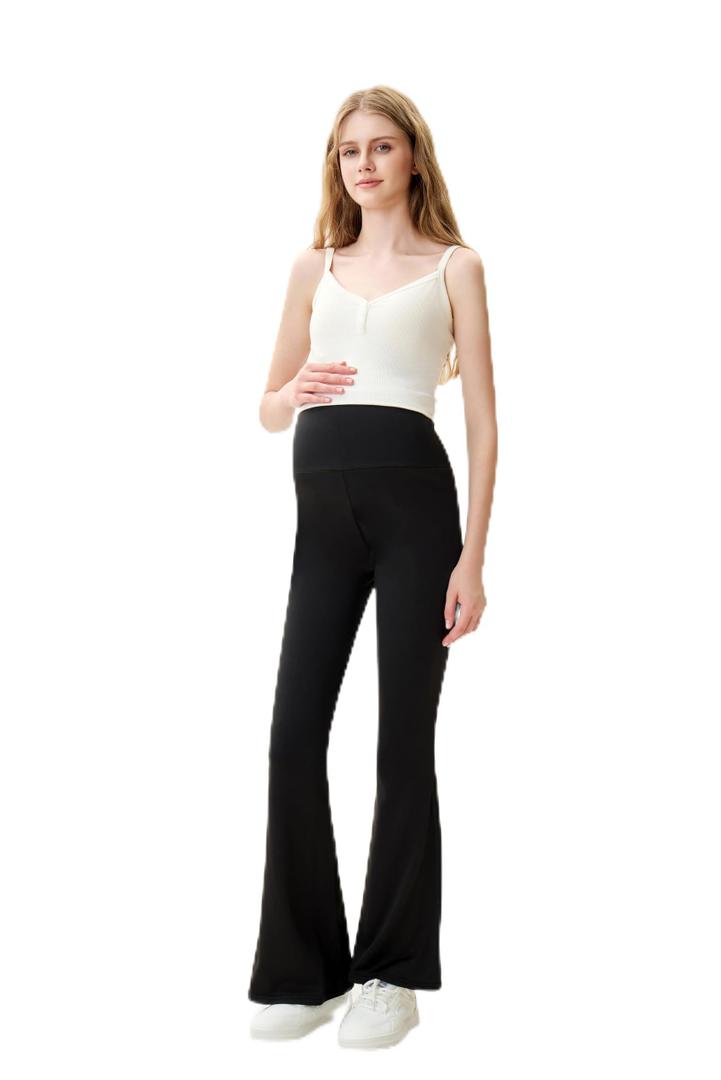 LYAQIUZHOU High Waist Yoga Pants, Maternity Bootcut Leggings, Cotton Blend Spandex, Black Gray Light Gray, S-XXL, (US, Alpha, Medium, Plus, Tall, Black)