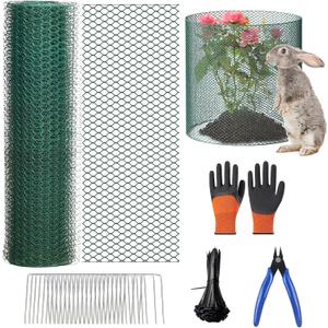 32.8Ft x 16In Plant Cages for Outdoor Plants, Plant Covers from Animals, Garden Wire Plant Protector to Keep Animal Out, Chicken Wire Cloche with Ground Stakes, Nylon Ties