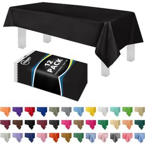 Grandipity 12 Pack Premium Disposable Plastic Tablecloth 54 Inch. x 108 Inch. Decorative Rectangle Table Cover - Black