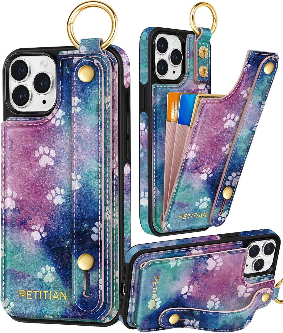 Petitian for iPhone 11 Pro Max Wallet Case - Women Girls Cute Girly Aesthetic Unique Design Leather Credit Card Holder Cardholder Stand Wristband for iPhone 11 Pro Max, Cat Paw