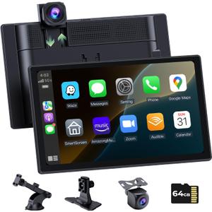 [2025 Upgrade] Apple Carplay Screen for Car&Android Auto Screen with 4K Dash Cam,Backup Camera,Portable 9" HD IPS Screen for Car,GPS Navigation,Bluetooth,AirPlay,AUX/FM for All Vehicles