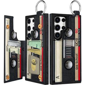 Shorogyt for Samsung Galaxy S24 Ultra Wallet Case with Card Holder - Designer Cassette Tape Pattern Kickstand Magnetic Clasp Back Flip Folio Leather Phone Cases for S24 Ultra for Women Men Girls