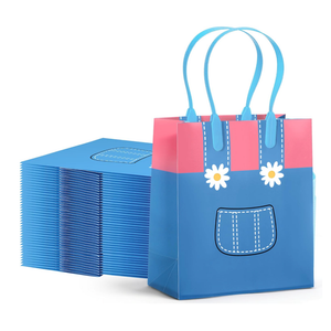 Sadnyy 24 Pcs English Teacher Gift Bags Birthday Party Favors Goodie Bags with Handles Girls Party Decorations Pink Blue Overalls Pattern Cartoon for Birthday Classroom Decor Baby Shower
