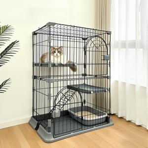 Cat Cage for Indoor Cats, DlY 2-Tier Catio & Cat Playpen with Escape-Proof Spacing, Sturdy Metal Cat Crate Kennel for Kittens, Ferrets & Small Animals