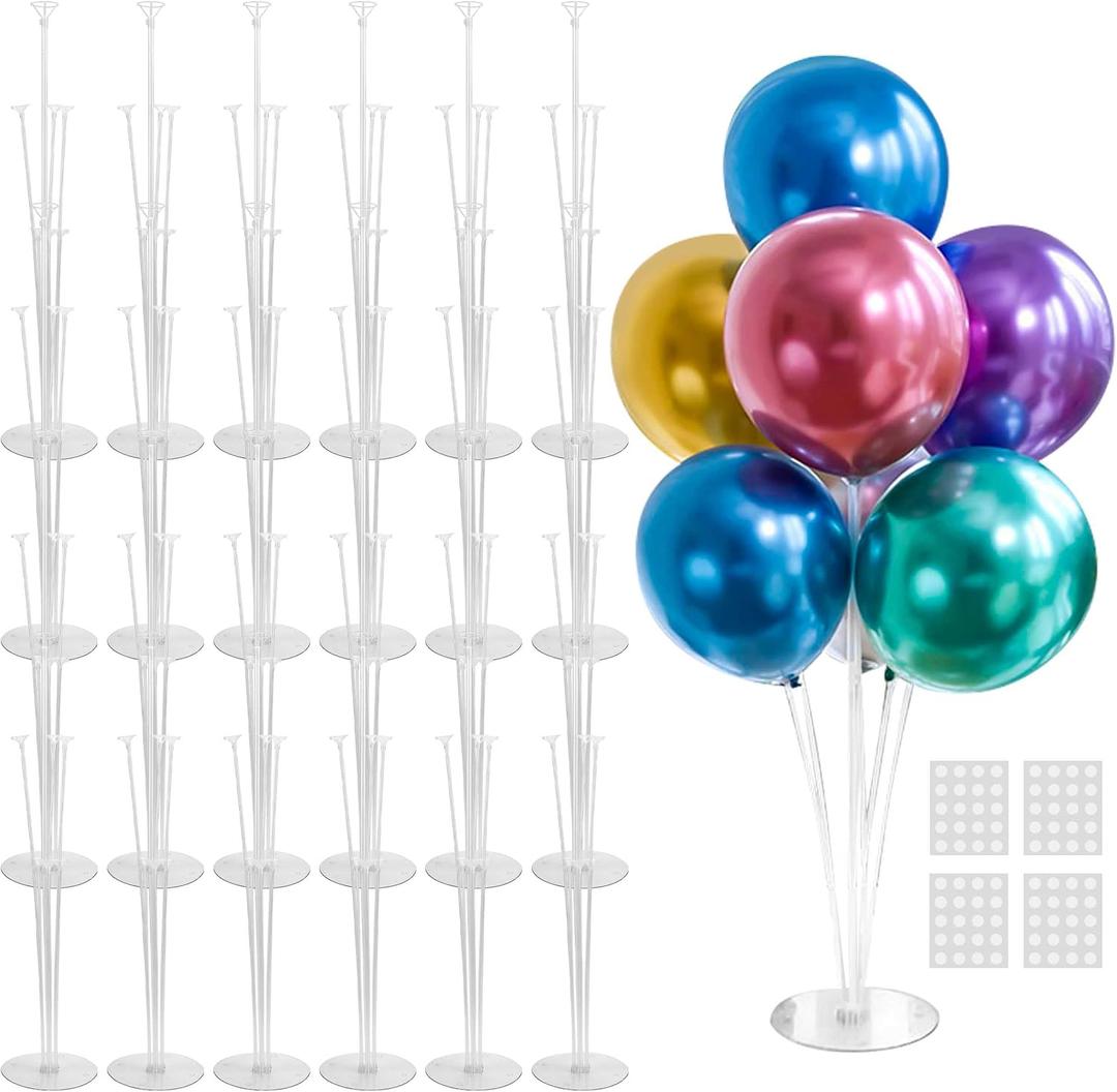 JOYYPOP 24 Sets Balloon Stand Kit, Balloon Sticks with Base Birthday Graduation Party Decorations Wedding (Clear 24 Pack)