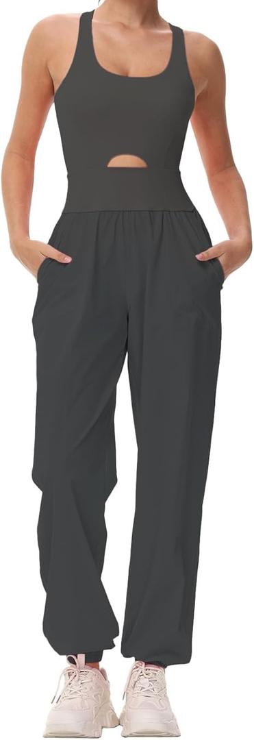 Wenlia Women's Athletic Onesie Running Jumpsuits Rompers Hiking One-Piece Jumpsuit Workout Outfit with Pockets, Size S