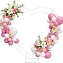 Double Heart Shape Wedding Metal Arch Backdrop White Flower Balloon Arbors Stand for Ceremony Birthday Party, Graduation Decorations and Baby Shower, 6.6 feet x 6.6 feet