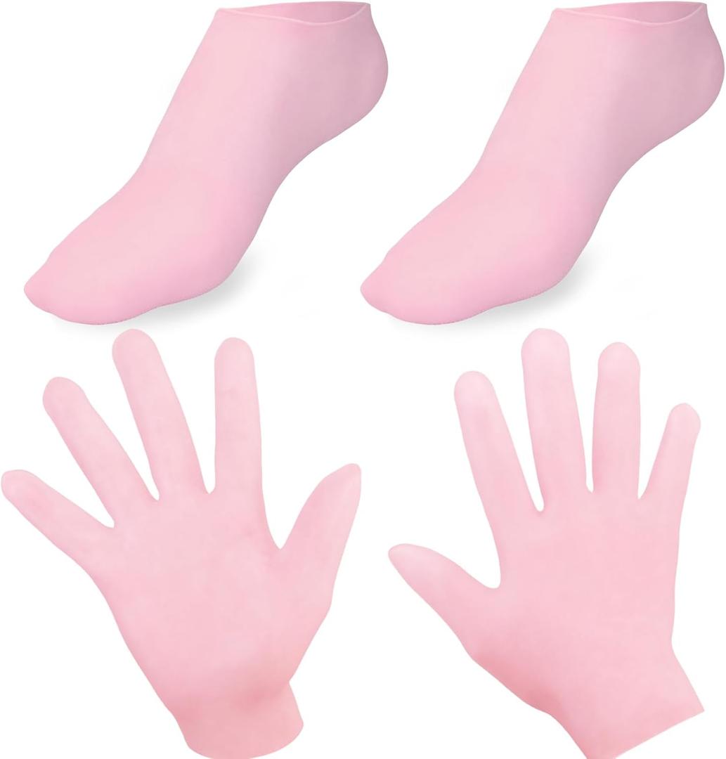 2Pairs Moisturizing Glove Socks Set,Silicone Gel Spa Socks for Foot Hand Softening, Calluses, Roughness Relief & Callus Treatment,Foot Care After Pedicure,Suitable for Most Sizes(Pink)