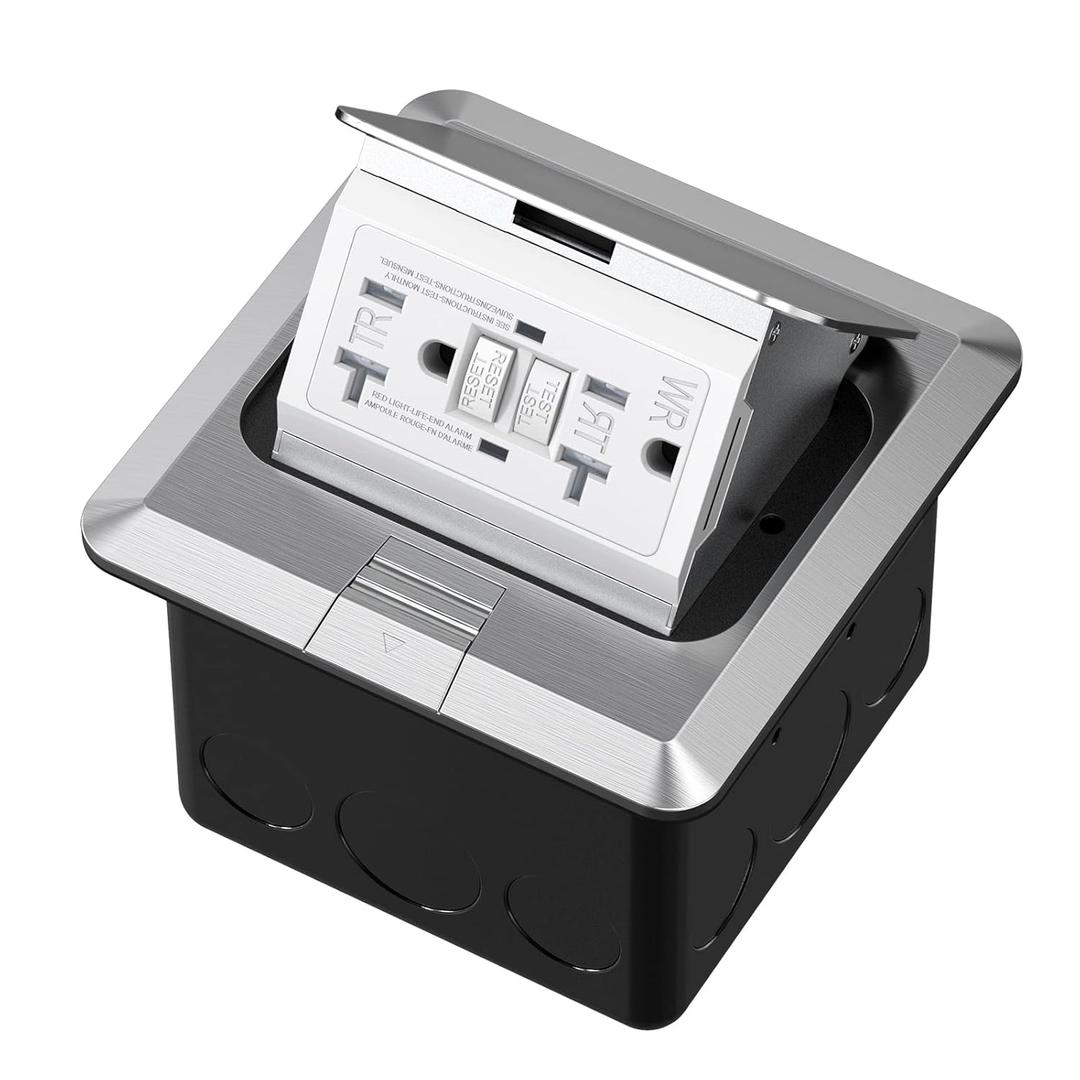 KYHSHJ Pop Up Floor Electrical Outlet with 20 Amp Stainless Steel GFCI Tamper Receptacle Outlet Corrosive Resistant HardwareETL Listed,Silver