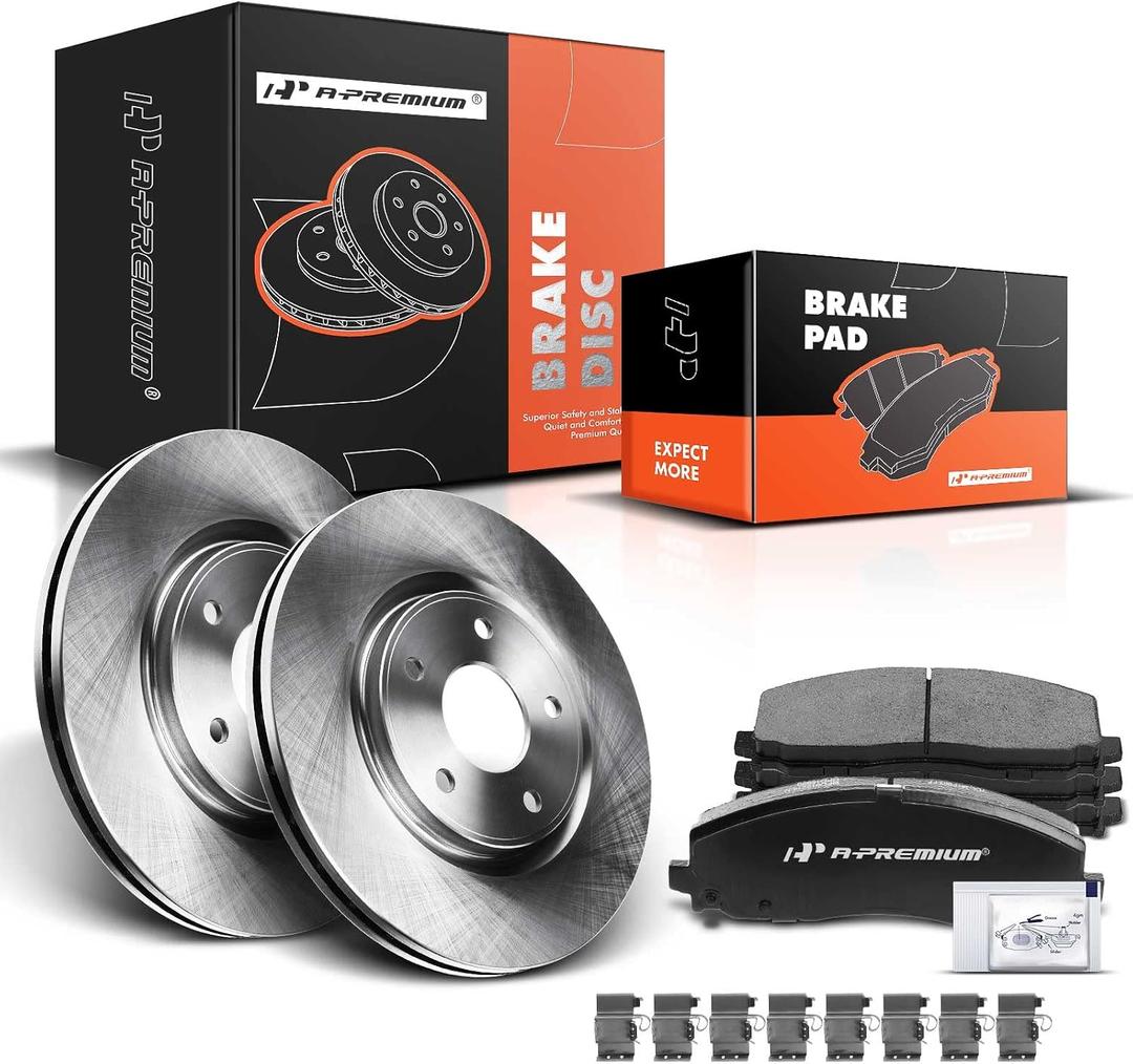 A-Premium 12.99 inch(330 mm) Front Vented Disc Brake Rotors + Ceramic Pads Kit Compatible with Select Chrysler, Dodge, Ram and Volkswagen Models - Town & Country, Grand Caravan, Journey, C/V, Routan