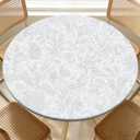 Round Fitted Table Cloth with Elastic Edge Design Table Cover Waterproof Stain-Resistant Wipeable Picnic Tablecloths Fits 38"-42" Round Tables for Camping, Dining, Indoor and Outdoor