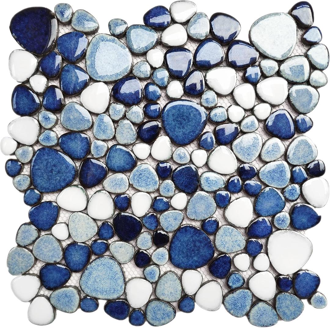 Blue Shower Floor Pebbles Tile Bathroom Mosaic Backsplash Wall Tiles (5 Sheets) (Aegean)
