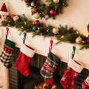 12 Pcs Christmas Garland Hooks Garland Hanger for Mantle Xmas Stocking Holder Silicone Adhesive Straps Ties for Wreath Door Frame - Red Santa Claus