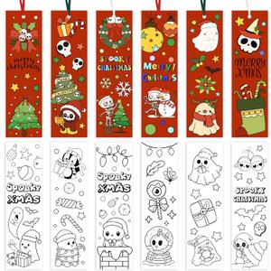 2 x Christmas Color Your Own Bookmarks-120 Pcs Spooky Christmas DIY Coloring Blank Bookmark Xmas Winter Holiday Party Gift Art Craft Supplies for Kids Goodie Bag Fillers Classroom Reading Rewards