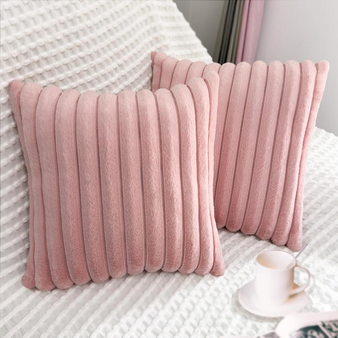2 Pack Pillow Covers, 20x20 Faux Fur Square Throw Pillow Covers for Living Room Decorations Throw Pillow Case, Throw Pillow Cover Cushion Cover for Home Sofa Bedroom Car, Pink