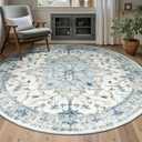 RELEANY 6ft Round Rug, Area Rugs 6ft, Washable Rug, Non-Slip, Rugs for Living Room, Rugs for Bedroom, Circle Rug, Vintage Rugs Boho Floral Medallion, Low Pile, Soft, Blue Navy Beige