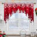 Likiyol Christmas Valances for Windows Red Swag Curtains Snowflake Kitchen Curtains Blackout Window Valance Rod Pocket Xmas Kitchen Valance for Bathroom Cafe, 60" W x 36" L, 1 Panel