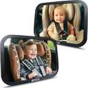 Onco Baby Car Mirror Rear Facing (2 Pack) - 100% Shatterproof & Shakeproof, Award-Winning Convex Car Mirror for Baby with 360 Rotation, Newborn Essentials (9.6 x 6.9 in)
