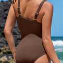Aleumdr Womens Textured One Piece Swimsuit Tummy Control Bathing Suit Tie Knot Cutout Swimwear (Brown, M)