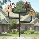 Garbuildman Upgraded Smart Bird Feeder Pole for 4 Birdhouses with Reinforced 5-Prong Base, Adjustable Birdhouse Pole for Outdoors, 4-in-1 Bird Feeder Stand Mounting Kit for Wild Birds Watching, Black